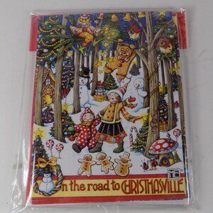 Mary Engelbreit Blank Note Cards & Envelopes Set of 8 NEW Road to Christmasville